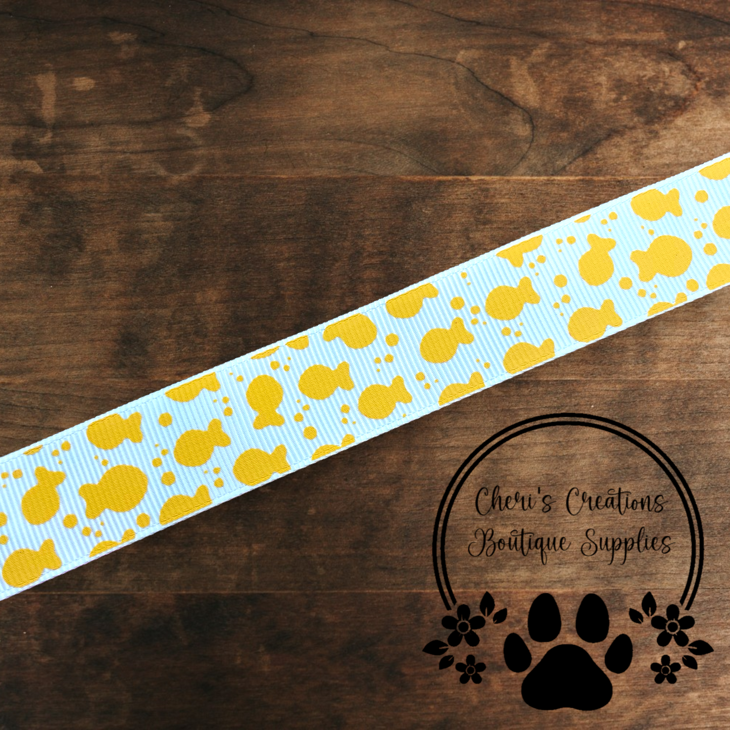 Cheesy Fish Snack Grosgrain Ribbon – 3/8", 5/8", 7/8" | Cute Snack-Themed Ribbon for Hair Bows & Crafts