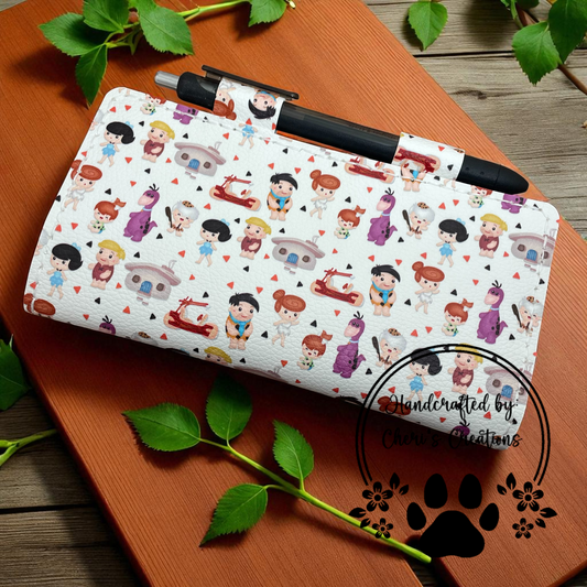 Retro Bedrock-Inspired Checkbook Cover – Handmade Faux Leather Accessory