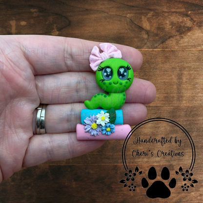 Floral Bookworm Bow Center – Handmade Polymer Clay Embellishment