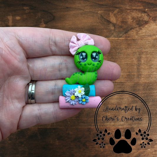 Floral Bookworm Bow Center – Handmade Polymer Clay Embellishment