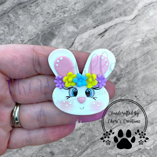Easter Bunny Head Bow Center – Handmade Polymer Clay Embellishment