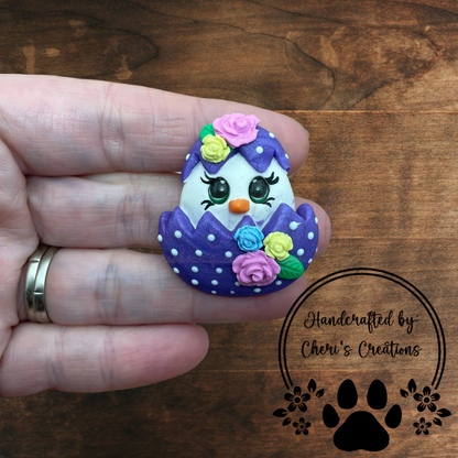 Floral Easter Chick Bow Center – Handmade Polymer Clay Embellishment