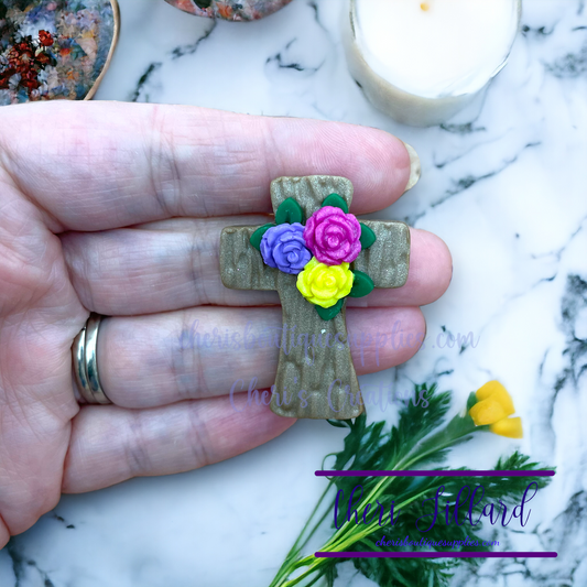 Floral Easter Cross Polymer Clay Embellishment