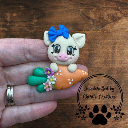 Easter Piglet Bow Center – Handmade Polymer Clay Embellishment