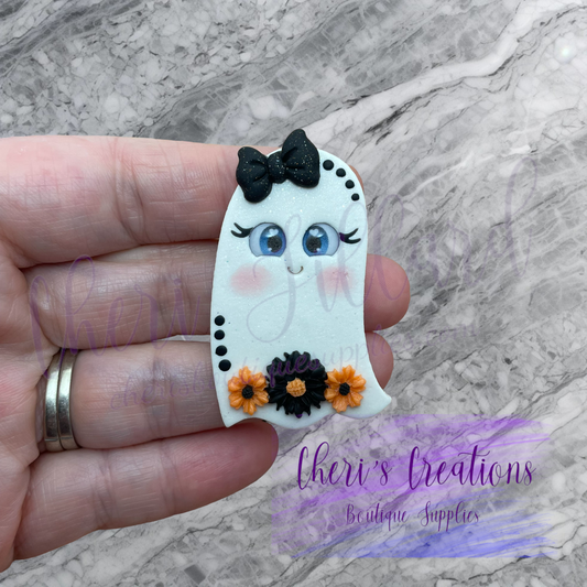 Orange & Black Floral Ghost Polymer Clay Embellishment