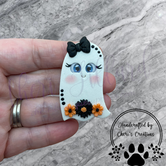 Orange & Black Floral Ghost Polymer Clay Embellishment