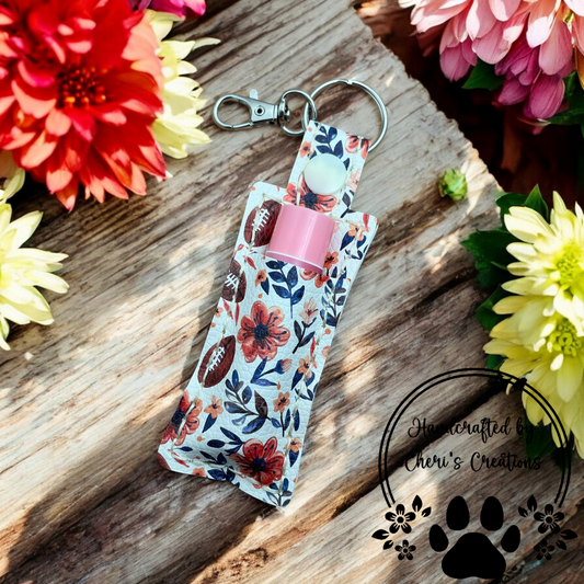 Floral Football Chap Stick Keychain