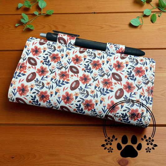 Fall Floral & Football Checkbook Cover – Handmade Faux Leather Accessory