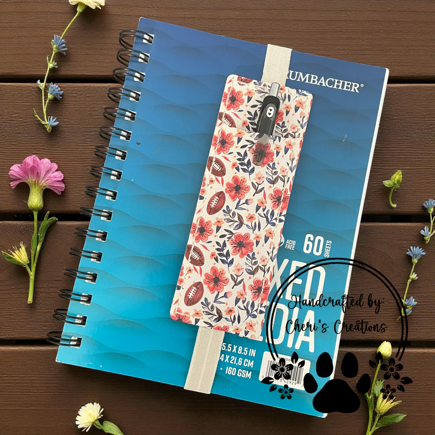 Pen Pouch - Floral Footballs Journal Pen Holder
