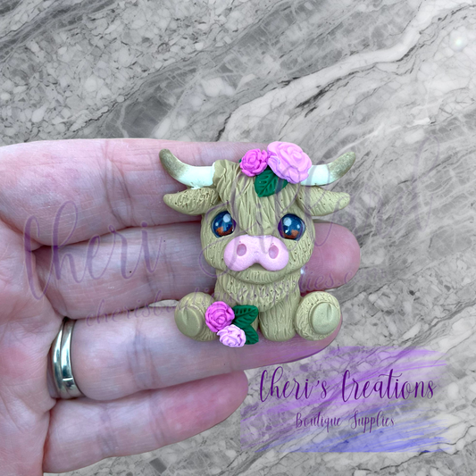 Floral Highland Cow Polymer Clay Embellishment