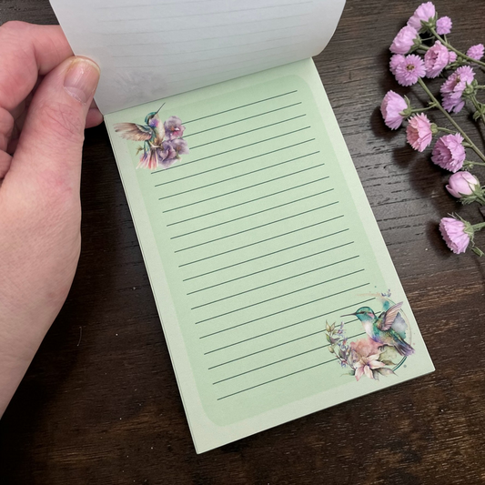 Floral Hummingbird Notepad – Cute Bird Memo Pad | Handmade Stationery
