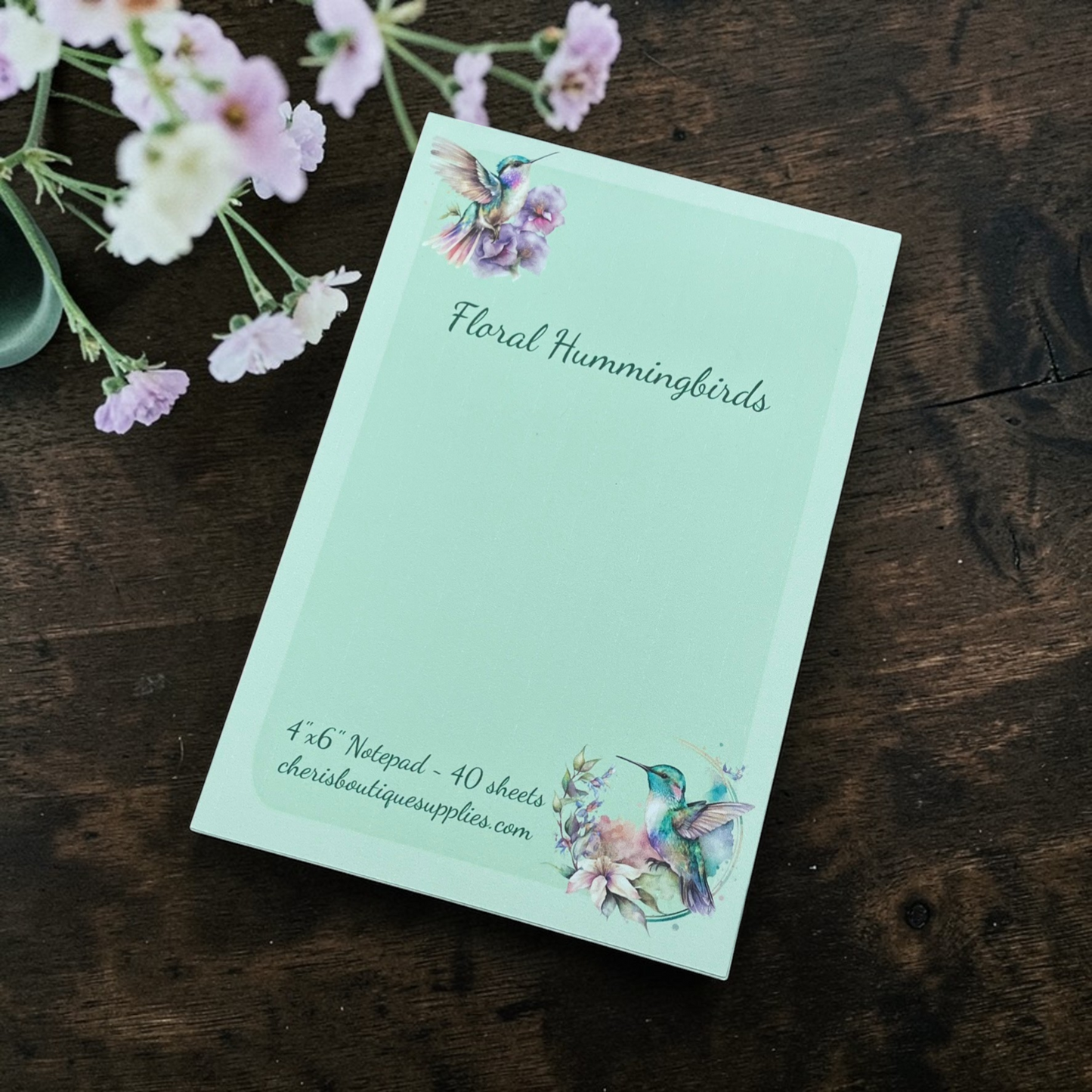 Floral Hummingbird Notepad – Cute Bird Memo Pad | Handmade Stationery