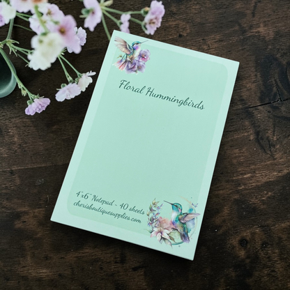 Floral Hummingbird Notepad – Cute Bird Memo Pad | Handmade Stationery