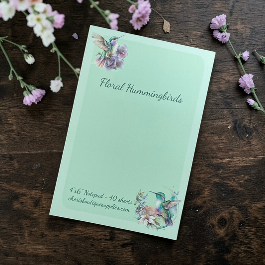 Hummingbird Notepad – Floral Bird Memo Pad