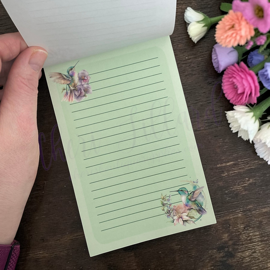 Hummingbird Notepad – Floral Bird Memo Pad