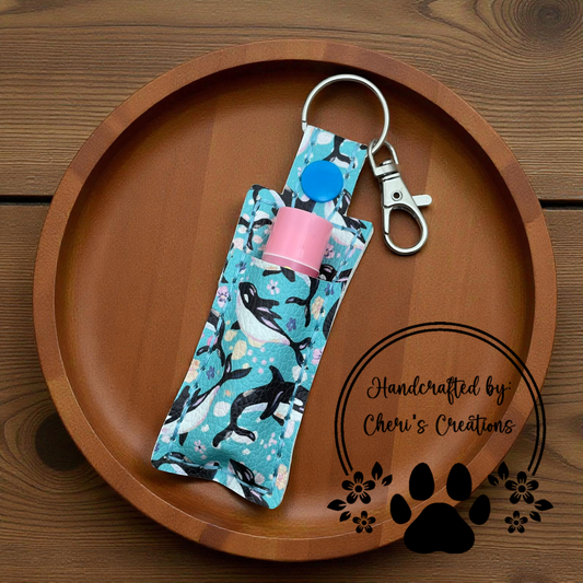 Chapstick Keychain – Orcas & Tropical Flowers Lip Balm Holder