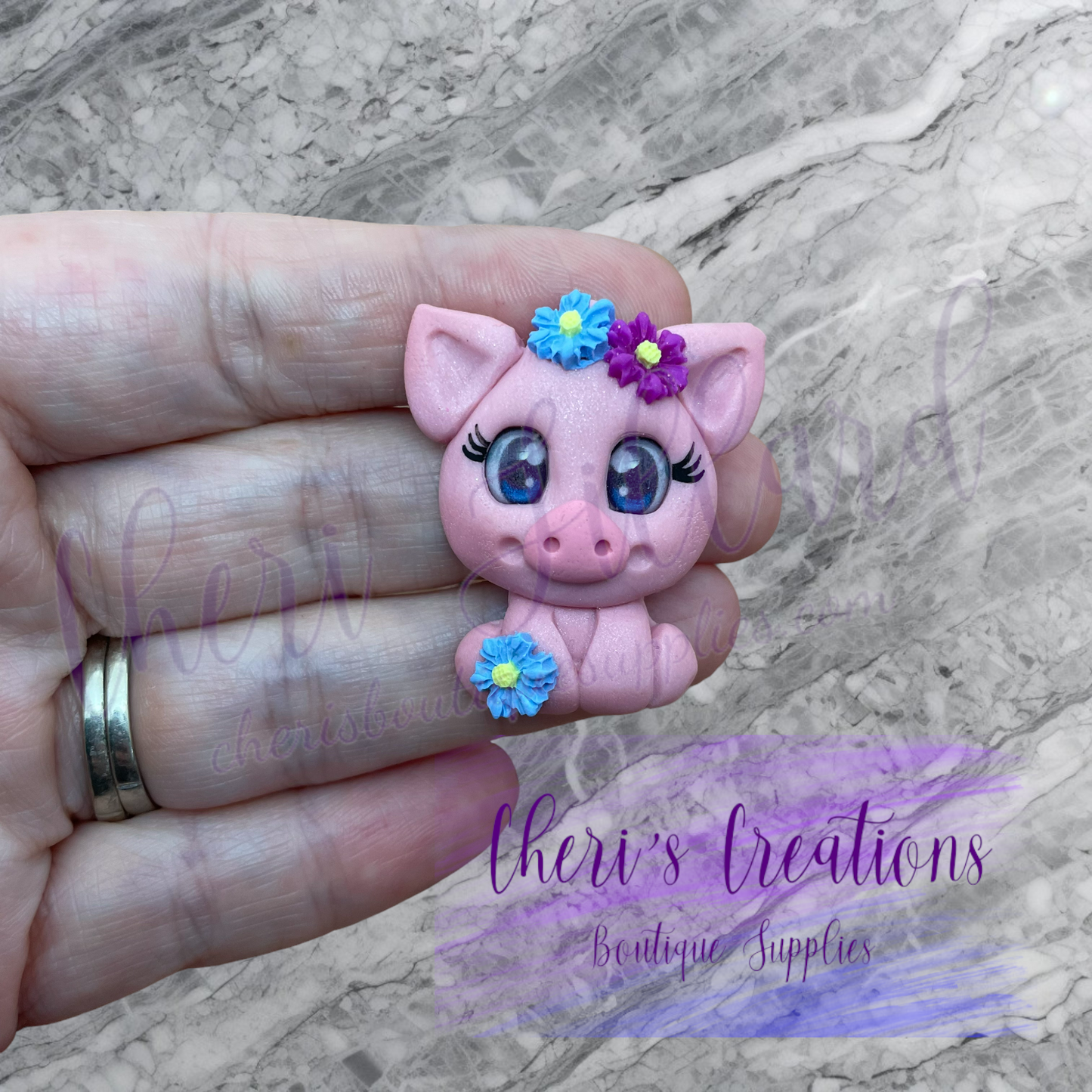 Flower Piggy Polymer Clay Embellishment