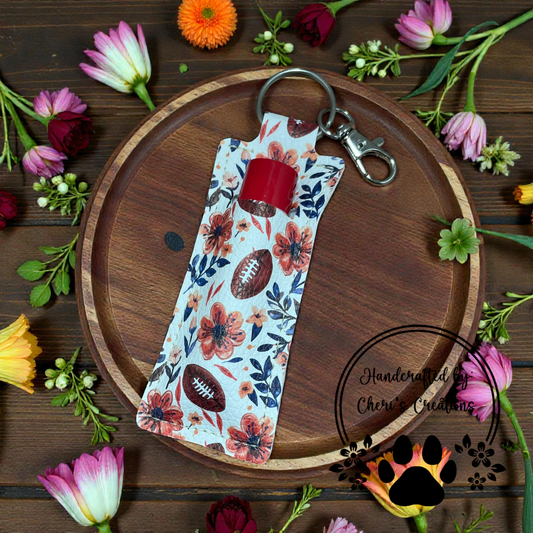 Chapstick Keychain - Football Florals Lip Balm Sleeve