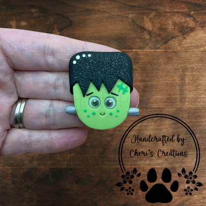 Frankie Frankenstein Bow Center – Handmade Polymer Clay Embellishment