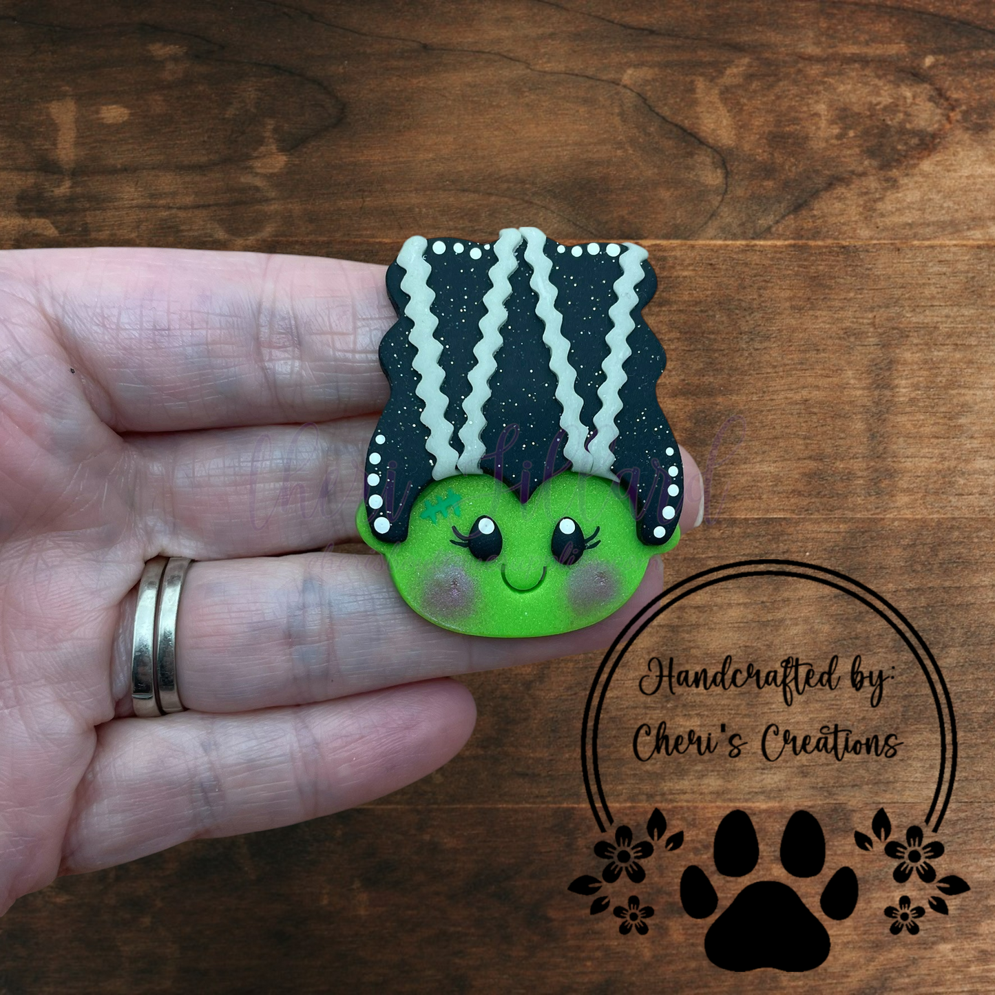 Frannie Frankenstein Bow Center – Handmade Polymer Clay Embellishment
