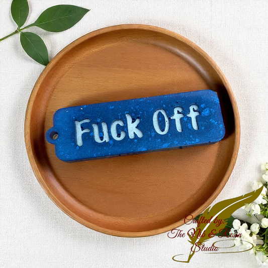 Adult Language Keychain #5 (NSFC): "F**k Off" - Blue/Silver