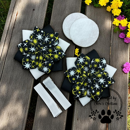 Glowing Galaxy Stars DIY Flower Bow Kit – Handmade Black Ribbon Craft Kit for Cosmic Hair Bows