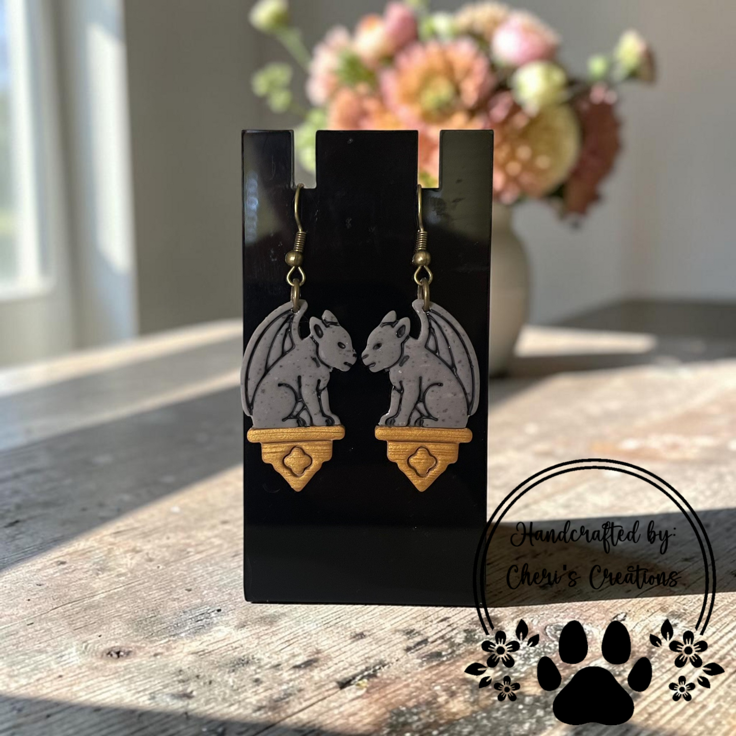 Gargoyle Earrings - Handmade Polymer Clay Dangle Earrings