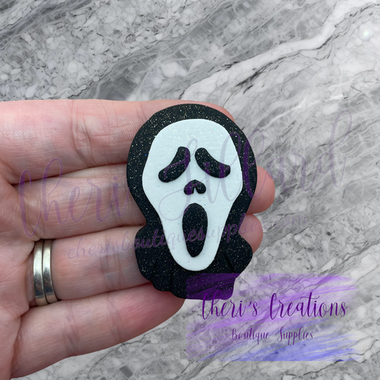 Spooky Ghost Face Polymer Clay Embellishment