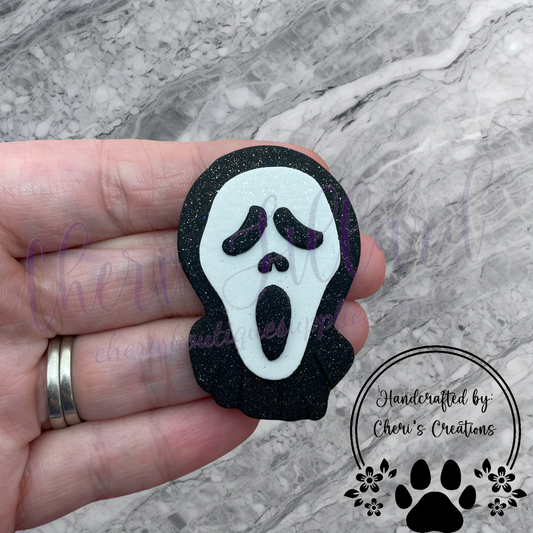 Spooky Ghost Face Polymer Clay Embellishment