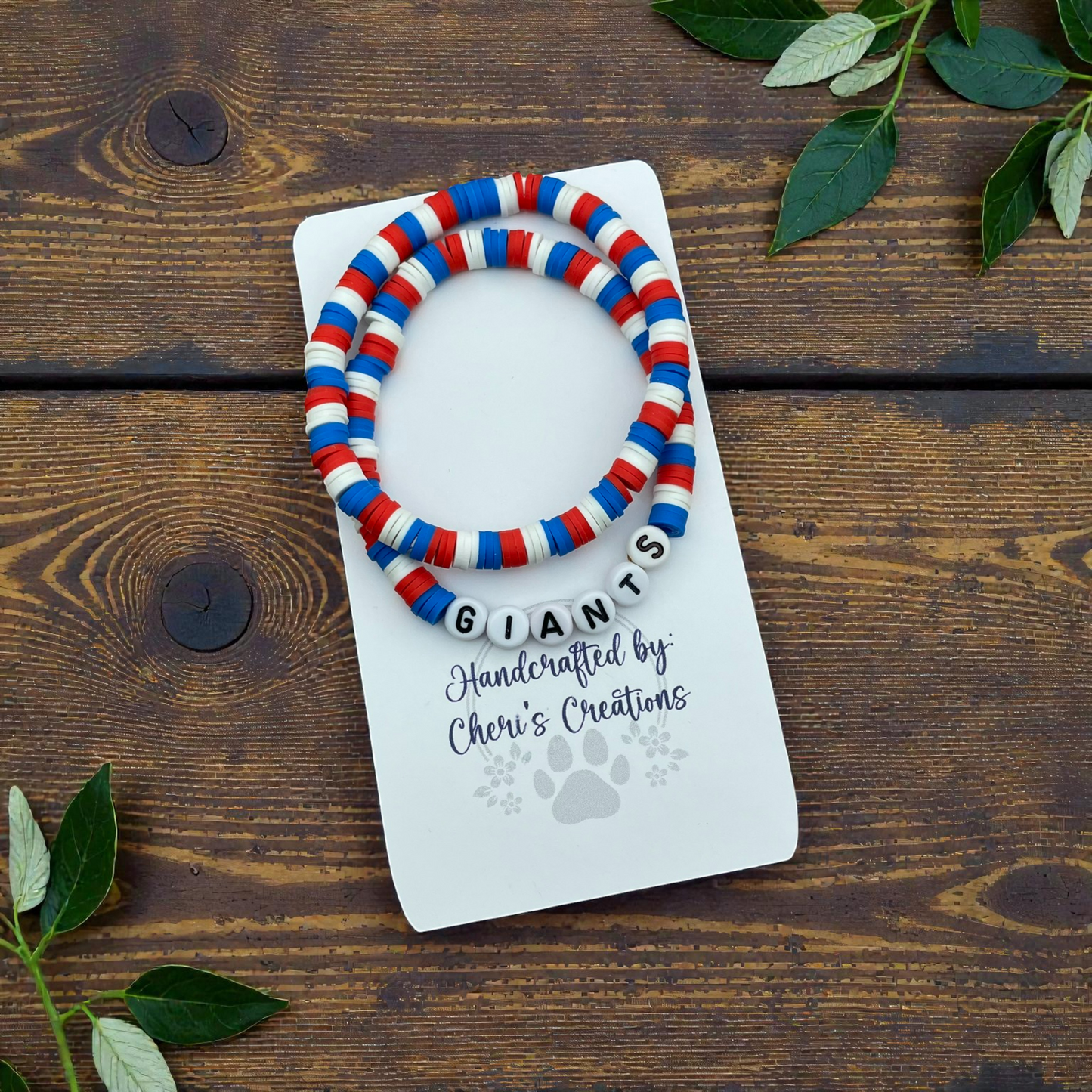 New York Giants Inspired Heishi Bead Bracelet Set – Handmade Stretch Bracelets