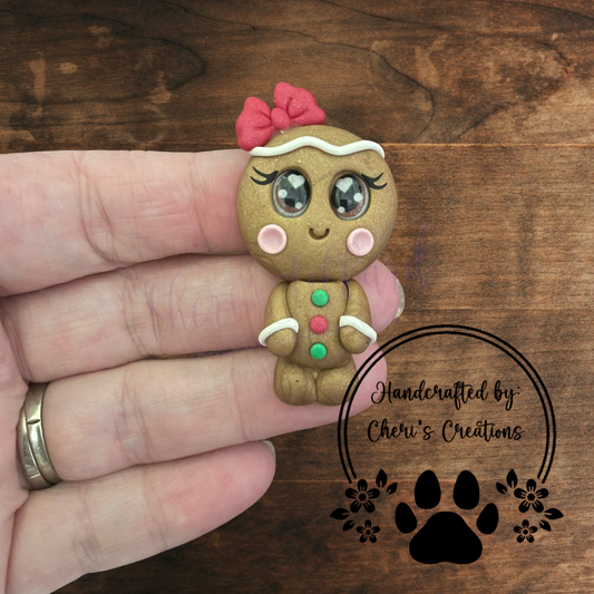 Gingerbread Girl Bow Center – Handmade Polymer Clay Embellishment