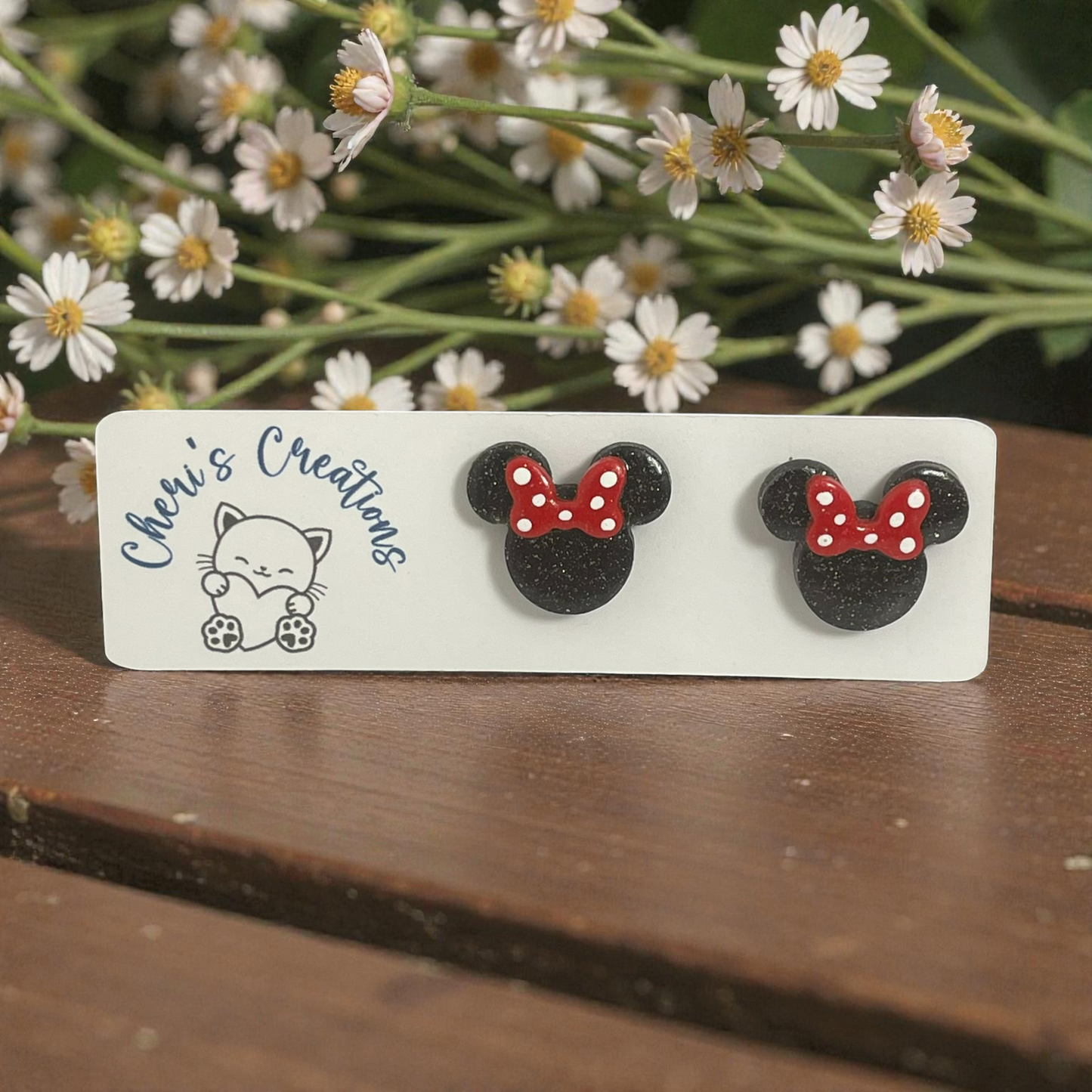 Girl Mouse Ears Studs – Handmade Polymer Clay Earrings