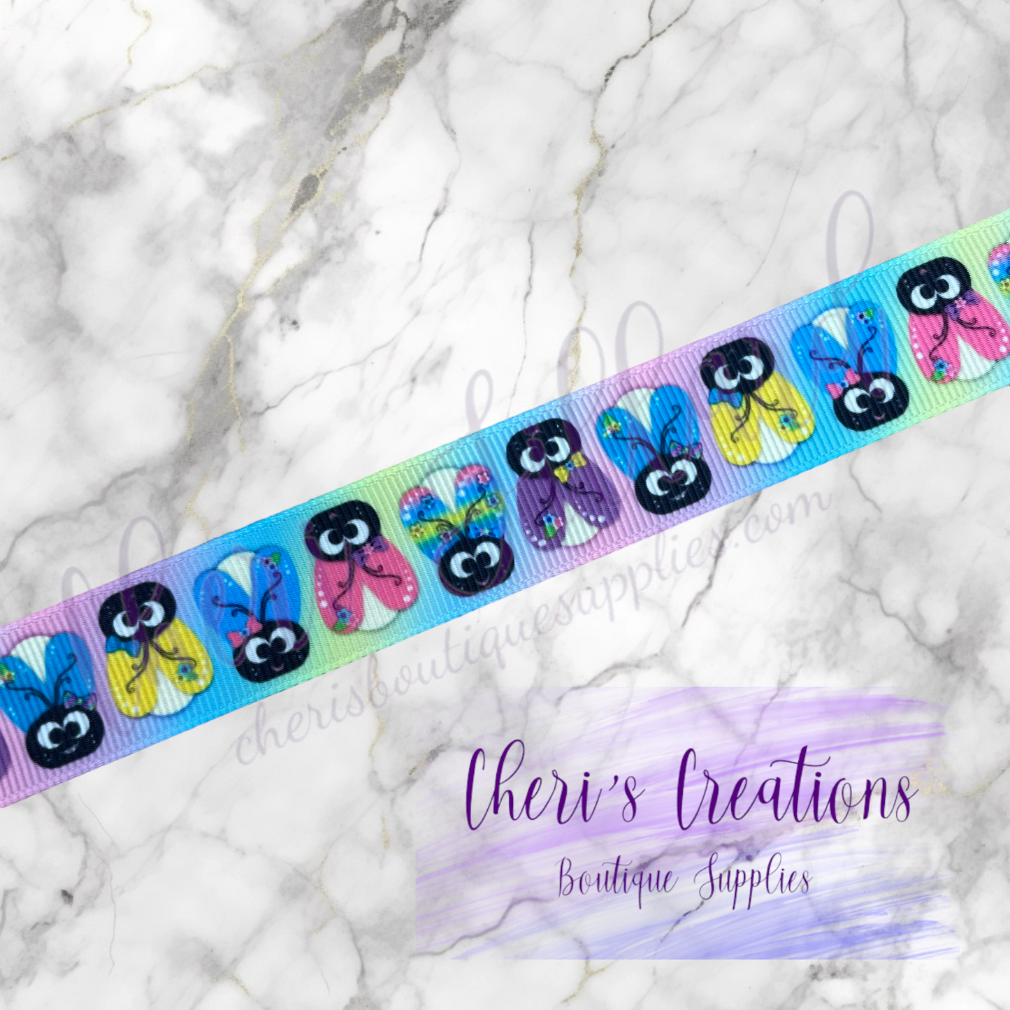 Rainbow Glow Bugs Grosgrain Ribbon – 3/8", 5/8", 7/8", 1.5" | Colorful Bug Ribbon by the Yard | Cute Insect Bow & Craft Supply