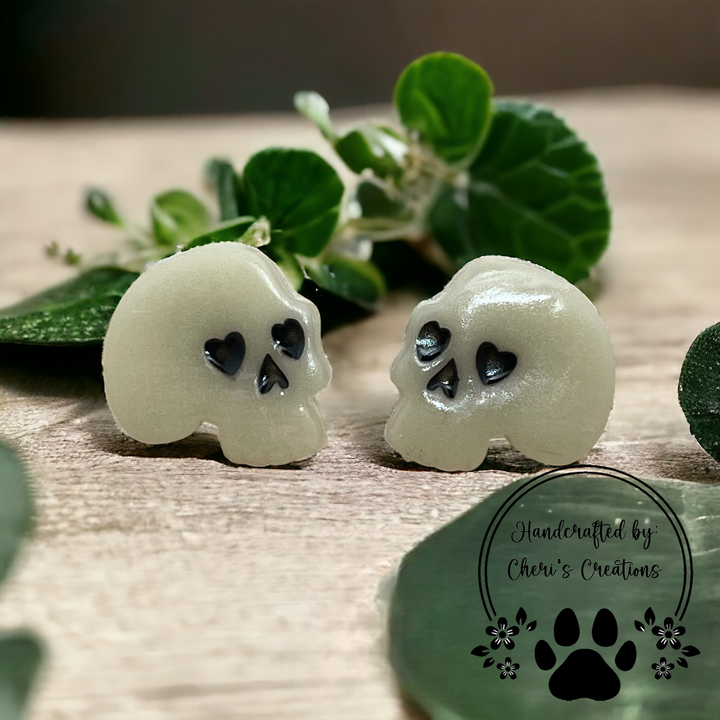 Glowing Spooky Skulls Polymer Clay Stud Earrings