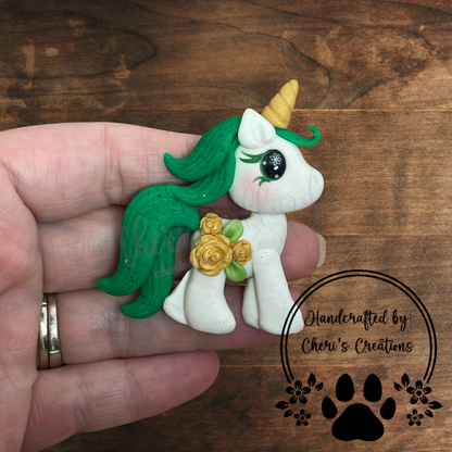 Golden Rose Unicorn Bow Center – Handmade Polymer Clay Embellishment