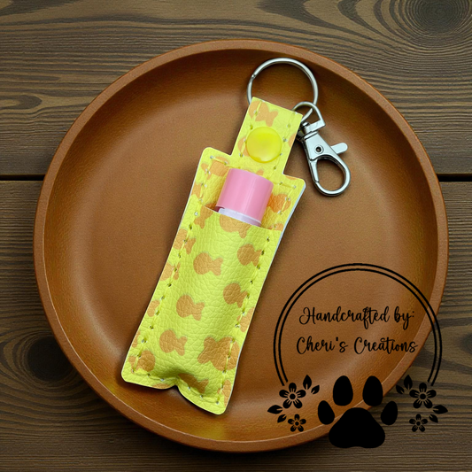 Chapstick Keychain – Cheesy Fish Snack Lip Balm Holder