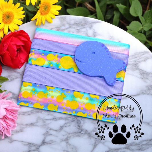 DIY Purple Fish Cracker Clay & Ribbon Kit – Handmade Polymer Clay Snack for Bow Making, Crafting & DIY Accessories