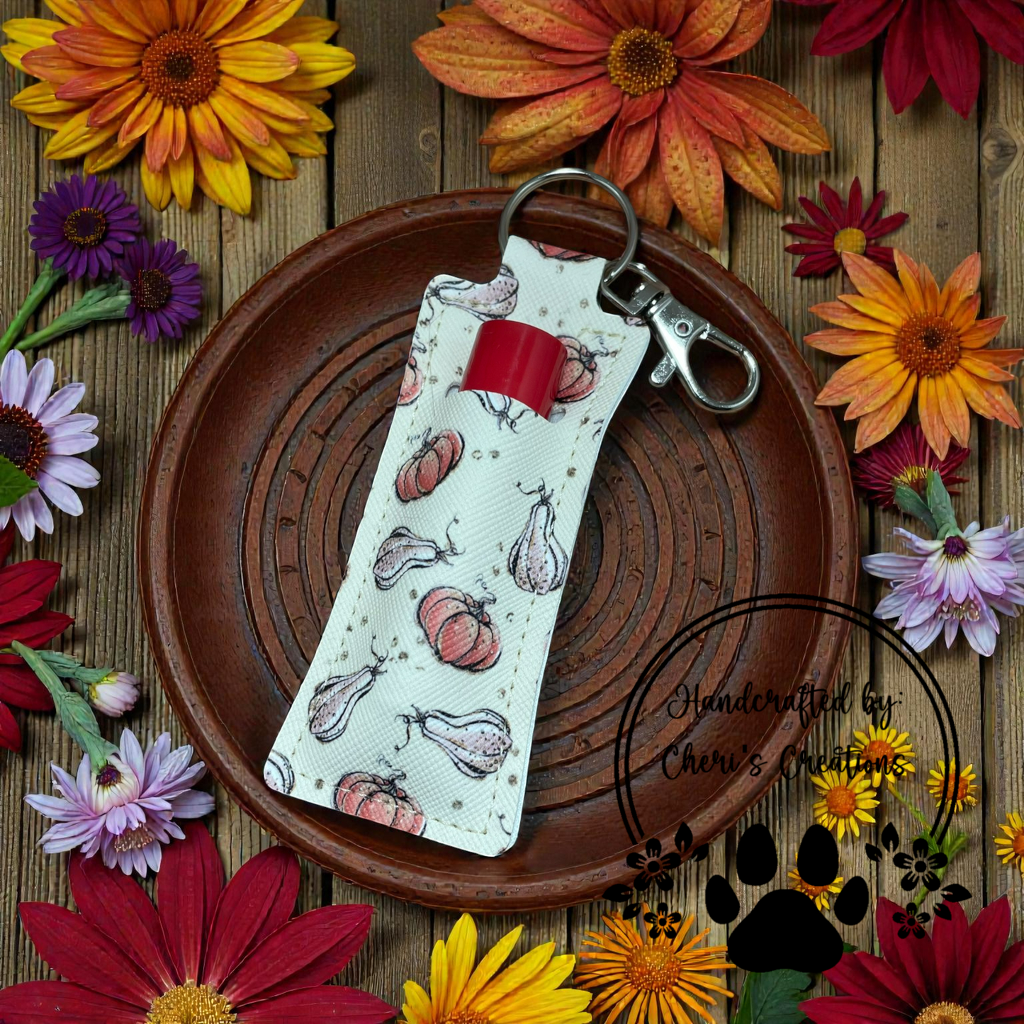 Chapstick Keychain - Gourds & Pumpkins Lip Balm Sleeve