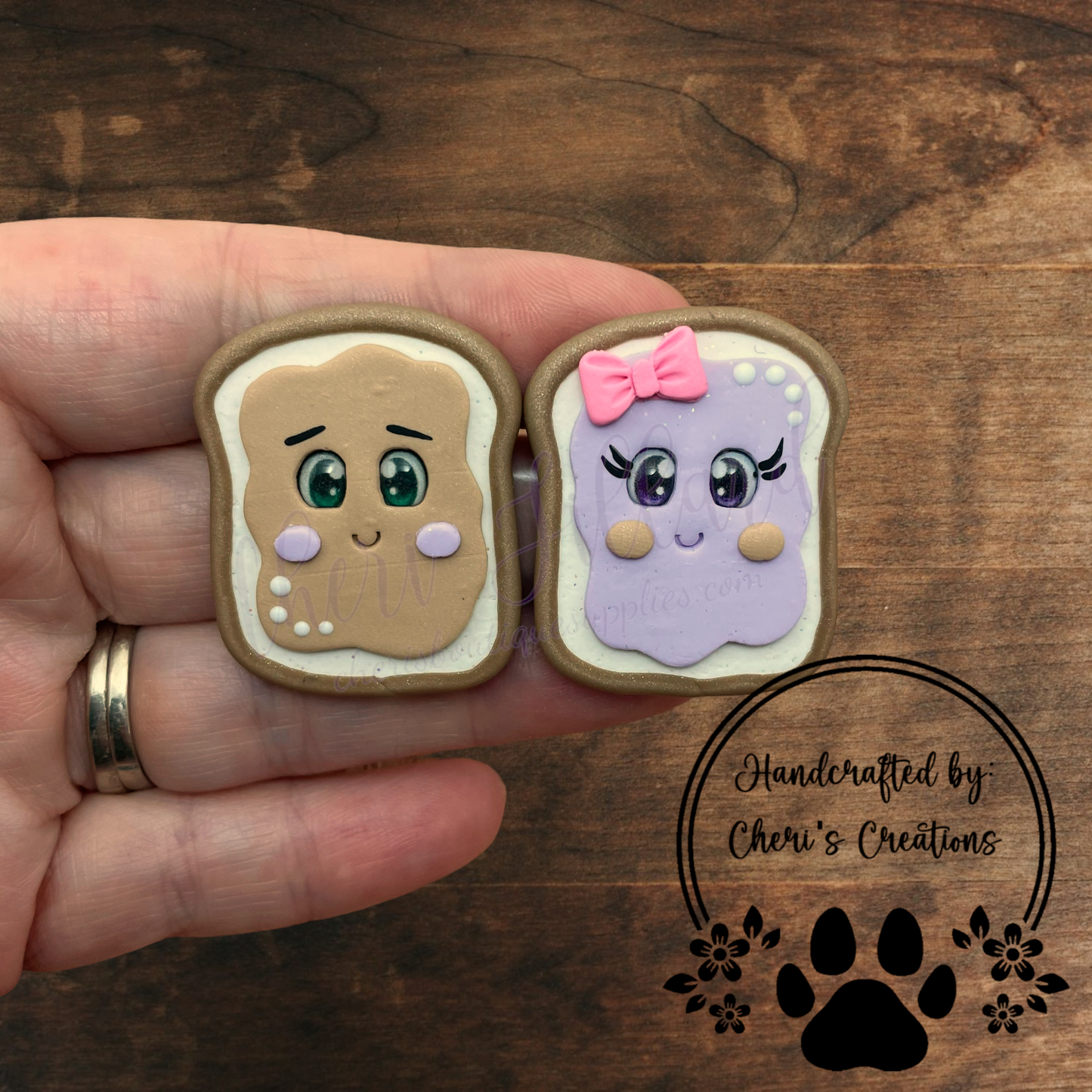 Peanut Butter & Grape Jam Set Bow Center – Handmade Polymer Clay Embellishment