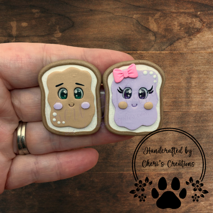 Peanut Butter & Grape Jam Set Bow Center – Handmade Polymer Clay Embellishment