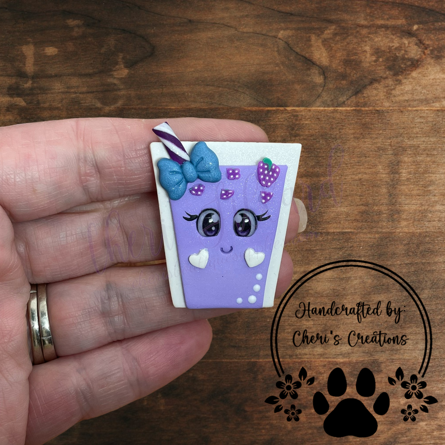 Grape Soda Cup Bow Center – Handmade Polymer Clay Embellishment