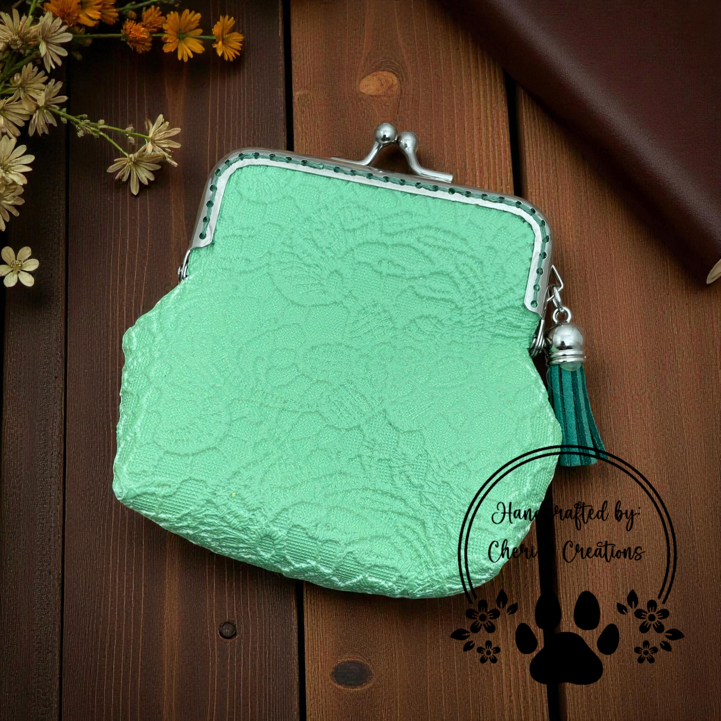Coin Purse - Green Lace Change Purse