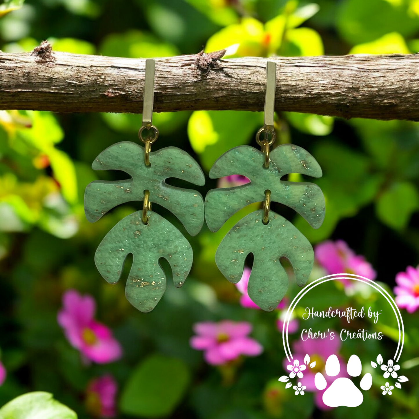 Tropical Monstera Leaf Polymer Clay Dangle Earrings