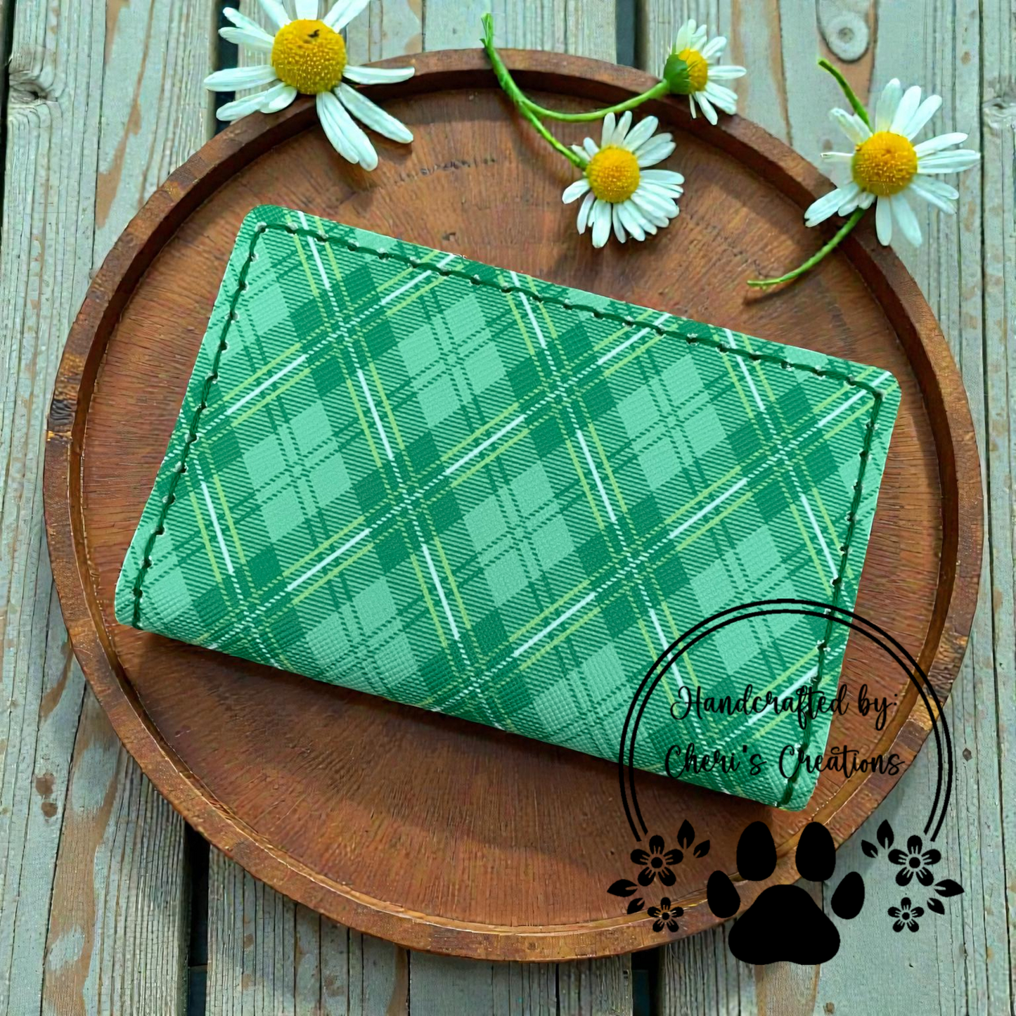 Card Wallet - Green Plaid Slim Pocket Wallet