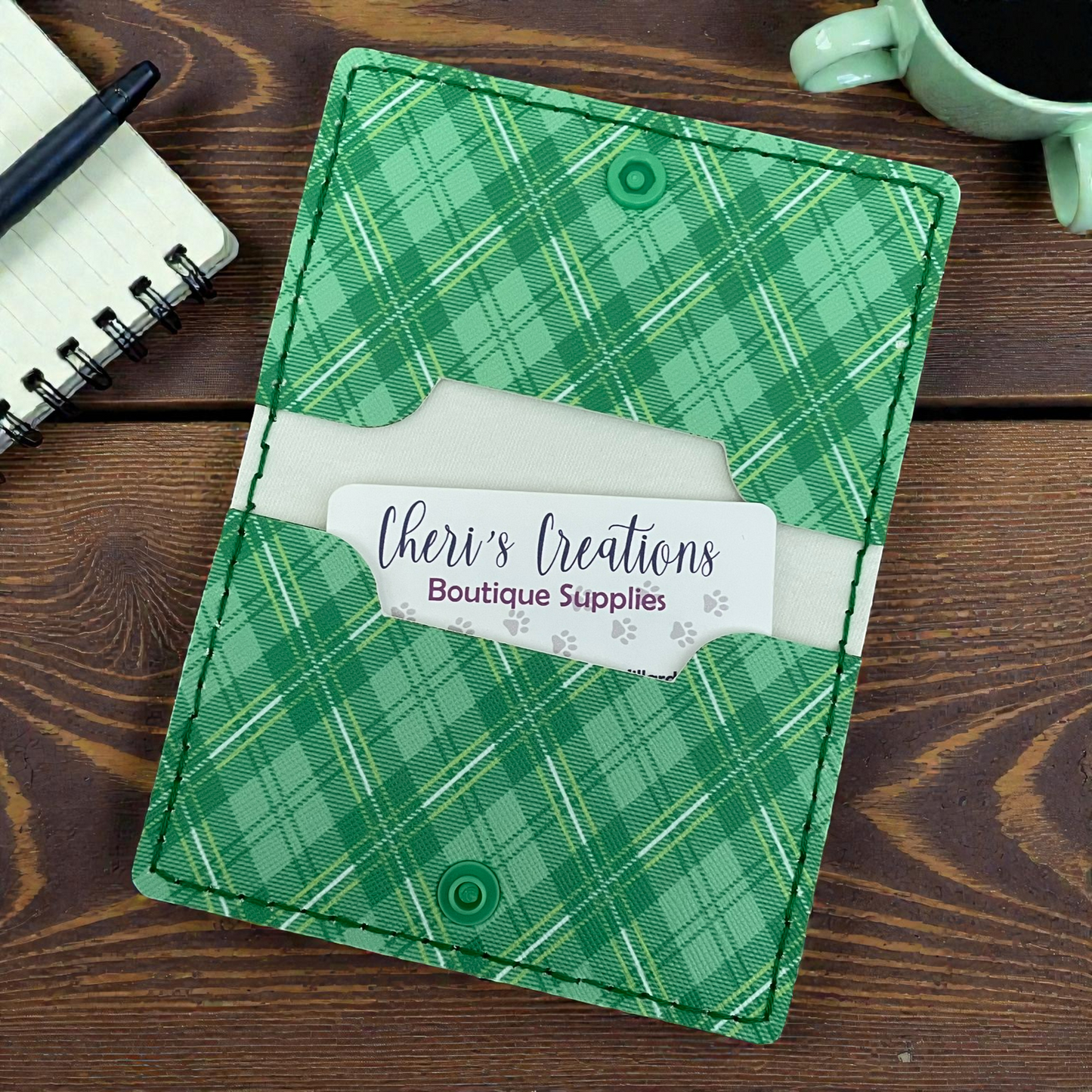 Card Wallet - Green Plaid Slim Pocket Wallet