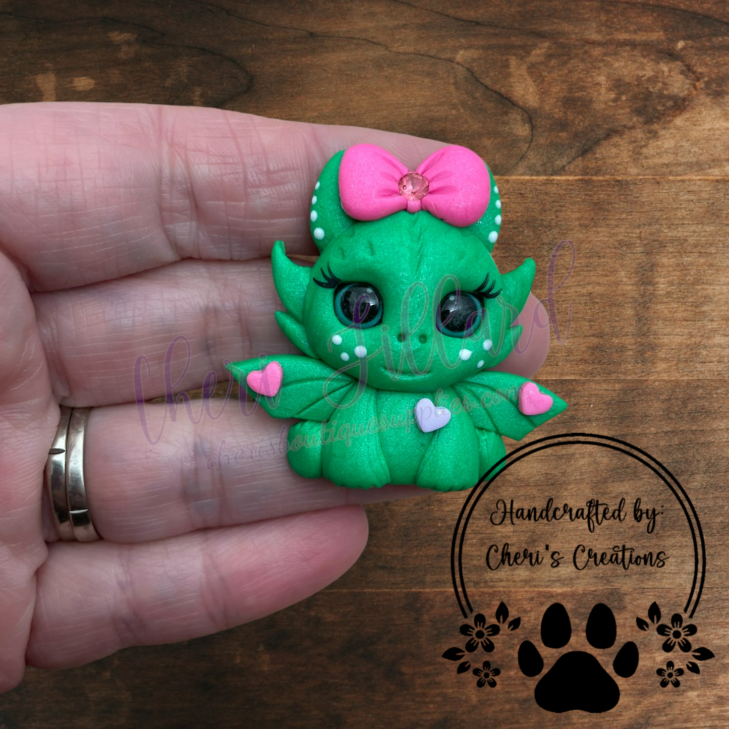 Valentine Heart Dragon Bow Center – Handmade Polymer Clay Embellishment