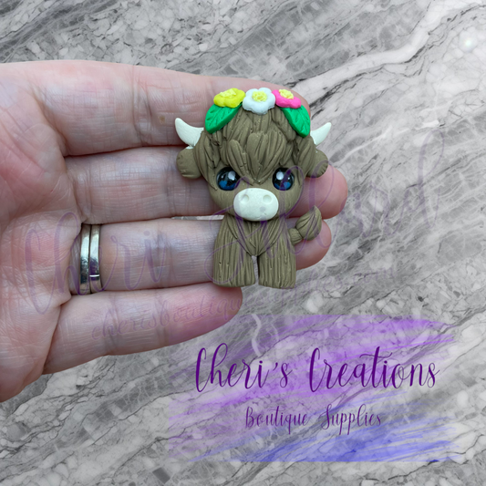 Highland Flower Cow Polymer Clay Embellishment