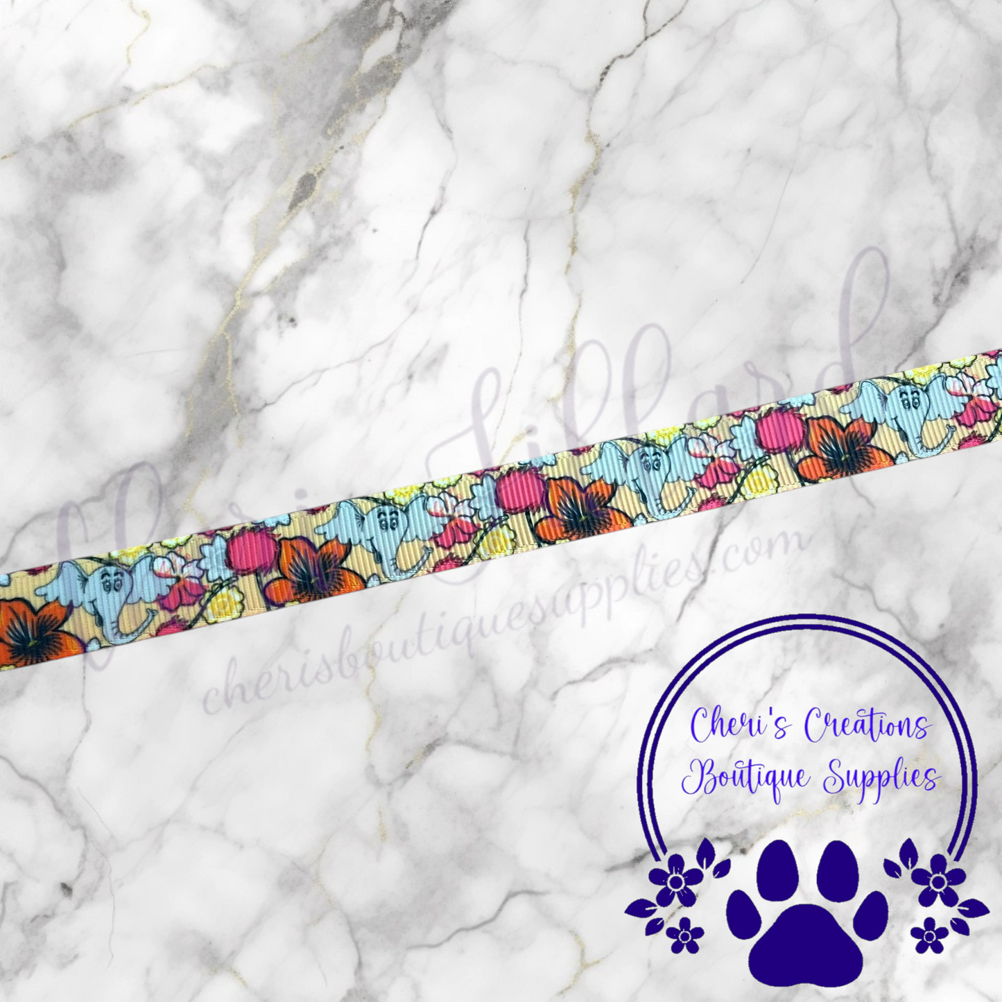 Whimsical Elephant-Inspired Grosgrain Ribbon – 5/8" & 7/8" | Storybook Style Ribbon for Crafts & Bows
