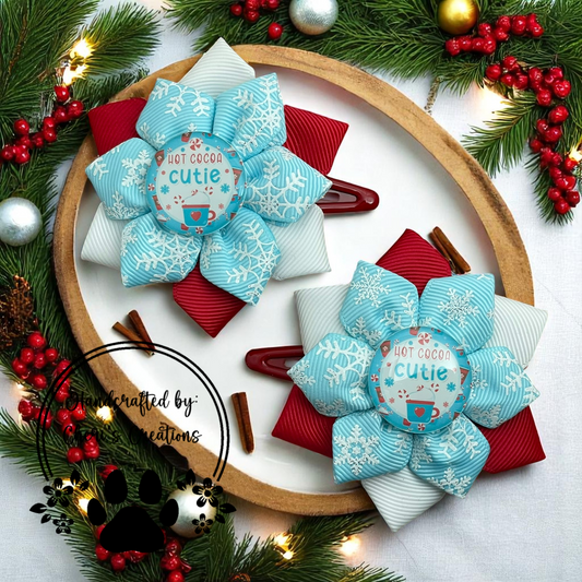 Hot Cocoa Cutie Handmade Flower Bow Clip Set