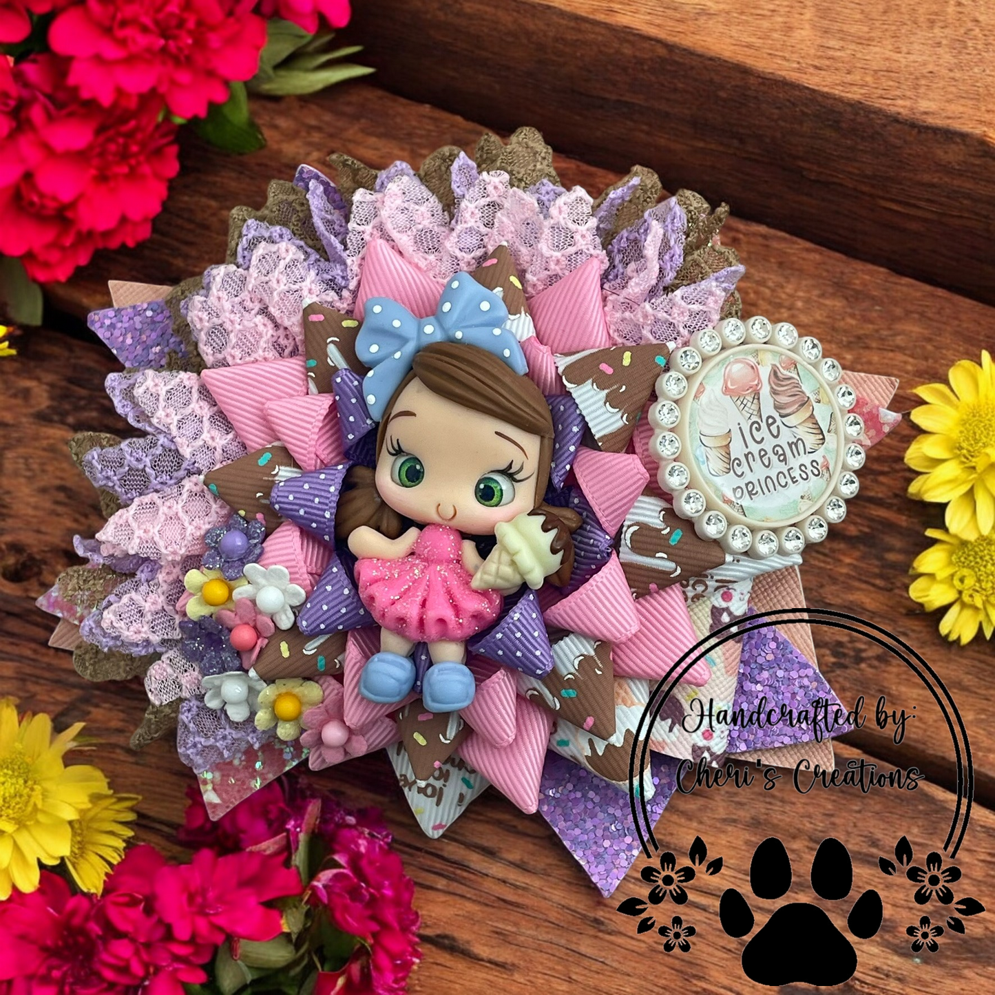 Ice Cream Princess Over the Top Stacked Faux Leather and Ribbon Hair Bow